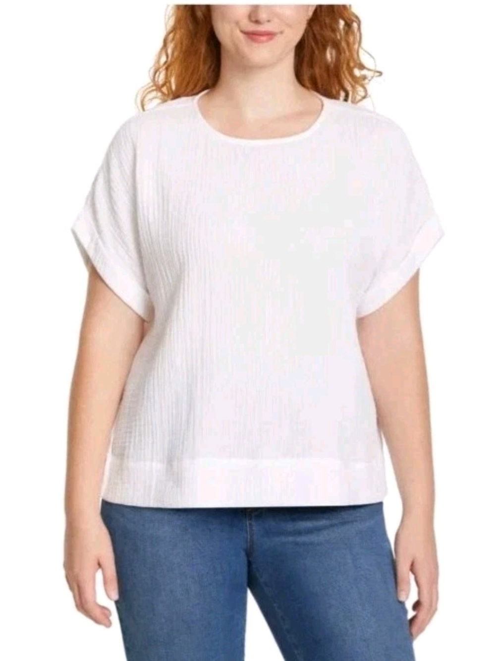 Gloria Vanderbilt White Short-Sleeve Textured Knit Top